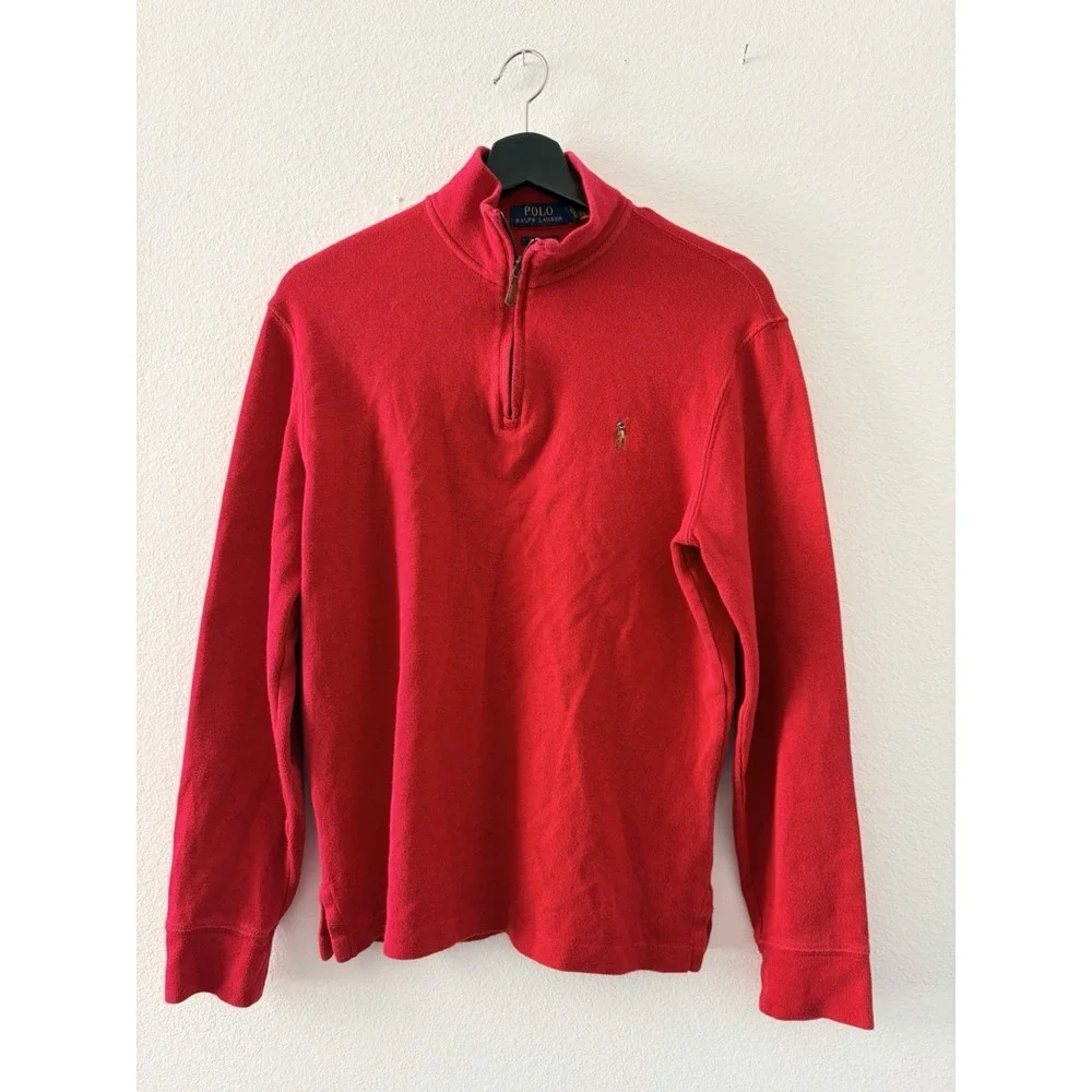 Polo Ralph Lauren Men's Estate Rib Quarter-Zip Pullover Sweater Red 100% Cotton